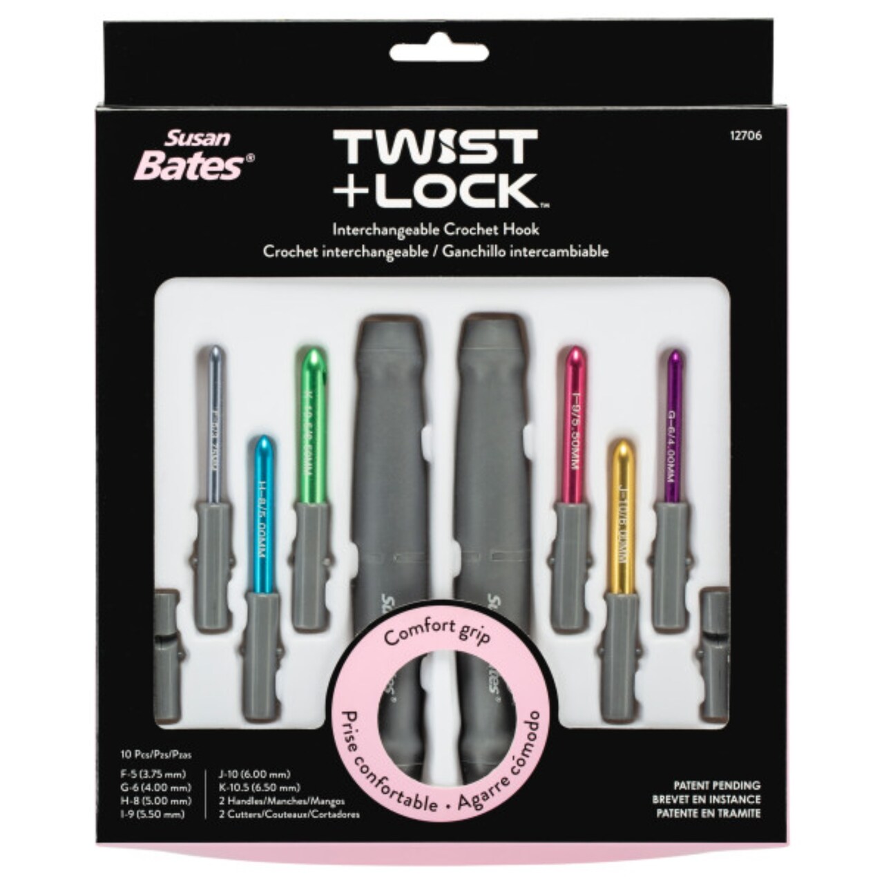 Susan Bates Twist + Lock Deluxe Intchg Crochet Hook Set-Sizes F5/3.75mm To K10.5/6.5mm